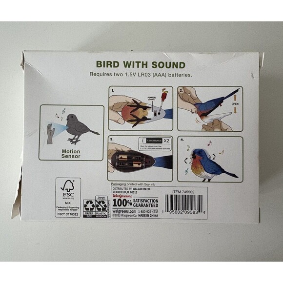 Garden Party Bird With Sound Singing Chirping Motion Activated Blue Red Battery - Picture 4 of 7
